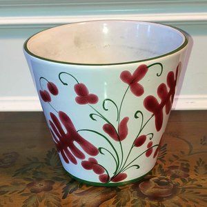 Italian pottery - MCM hand painted floral red, white & green signed vase